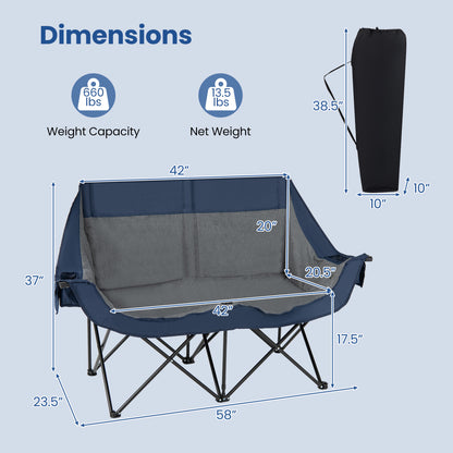 Heated Double Camping Chair, 4 Heating Zones, Wine Holders, Navy Camping Furniture at Gallery Canada