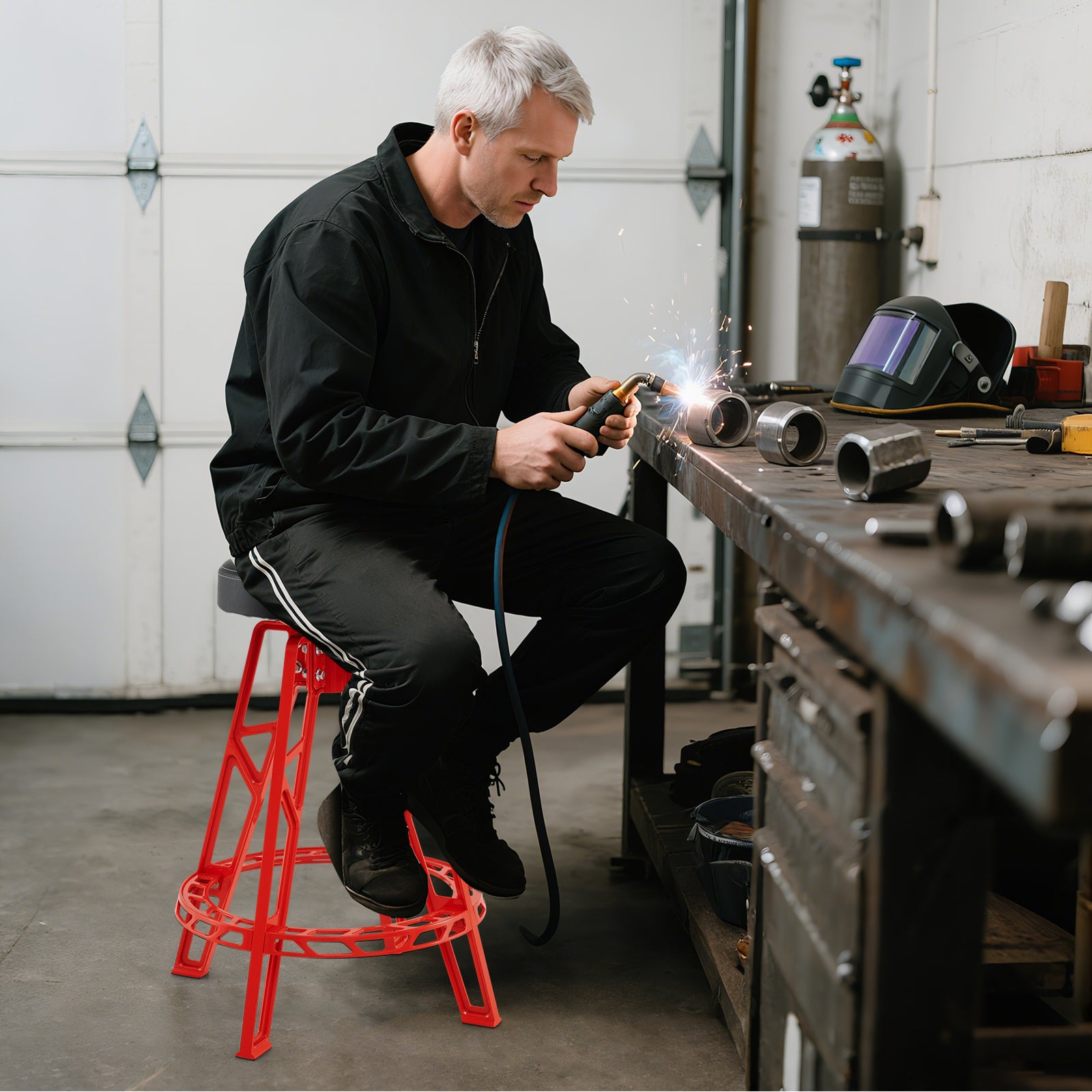 Heavy-Duty Aluminum Garage Bar Chair with 360° Swiveling Seat-RE, Red Garages at Gallery Canada