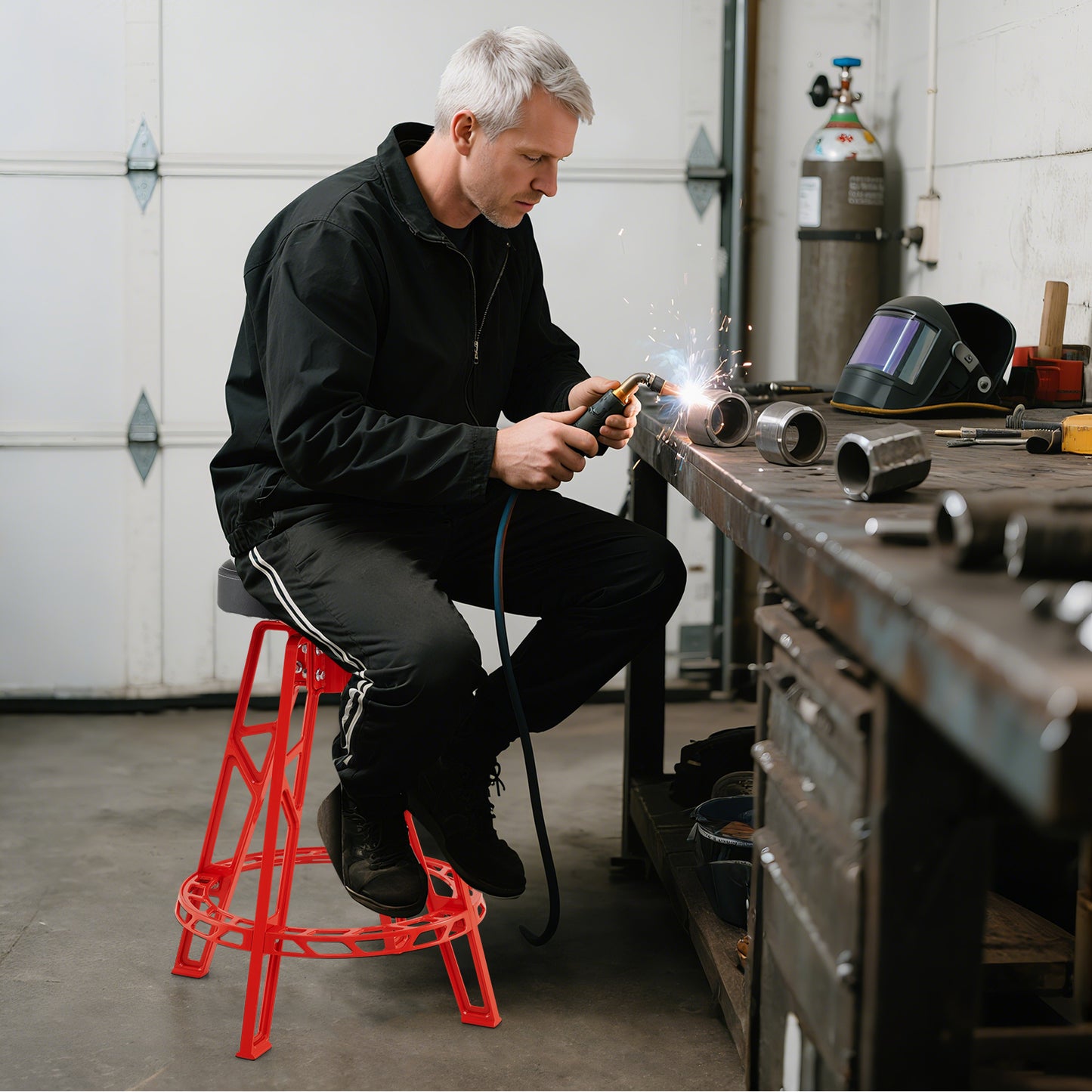Heavy-Duty Aluminum Garage Bar Chair with 360° Swiveling Seat-RE, Red Garages at Gallery Canada