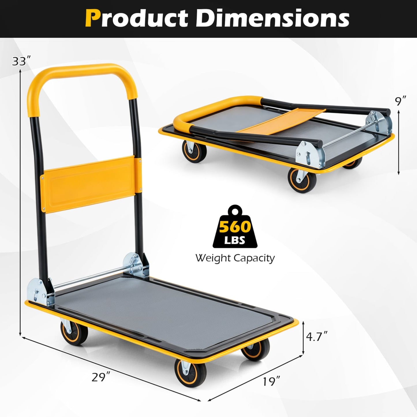 Heavy Duty Foldable Push Cart Dolly, 560 Lbs, Yellow Garages at Gallery Canada