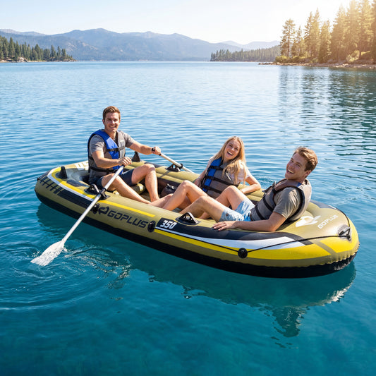 Heavy-Duty Inflatable Boat 4-Person Fishing Raft Set, Green Water Sports Green at Gallery Canada