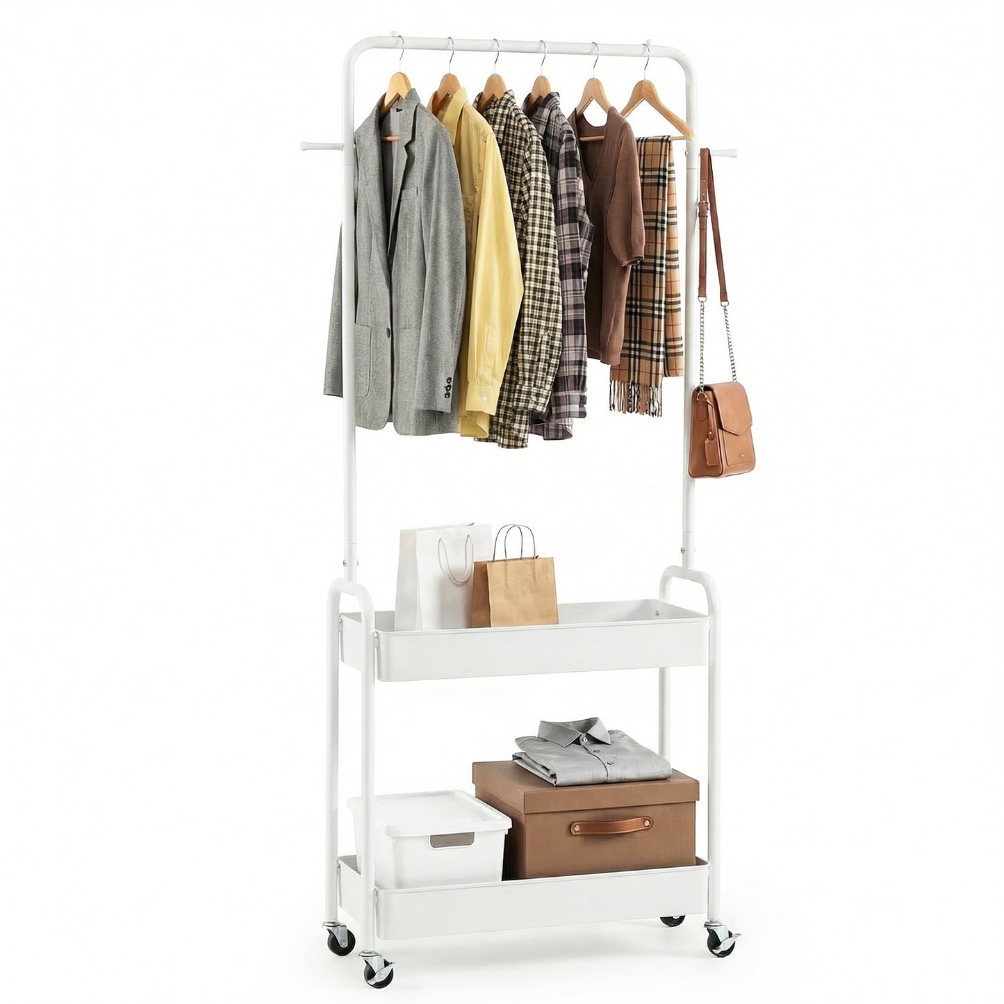 Heavy-Duty Laundry Cart, Hanging Rod, 2 Storage Baskets, White Clothing & Closet Storage at Gallery Canada