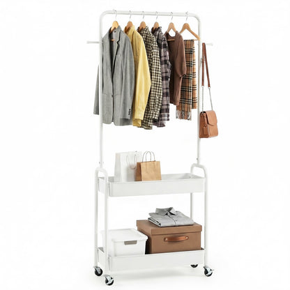 Heavy-Duty Laundry Cart, Hanging Rod, 2 Storage Baskets, White Clothing & Closet Storage at Gallery Canada