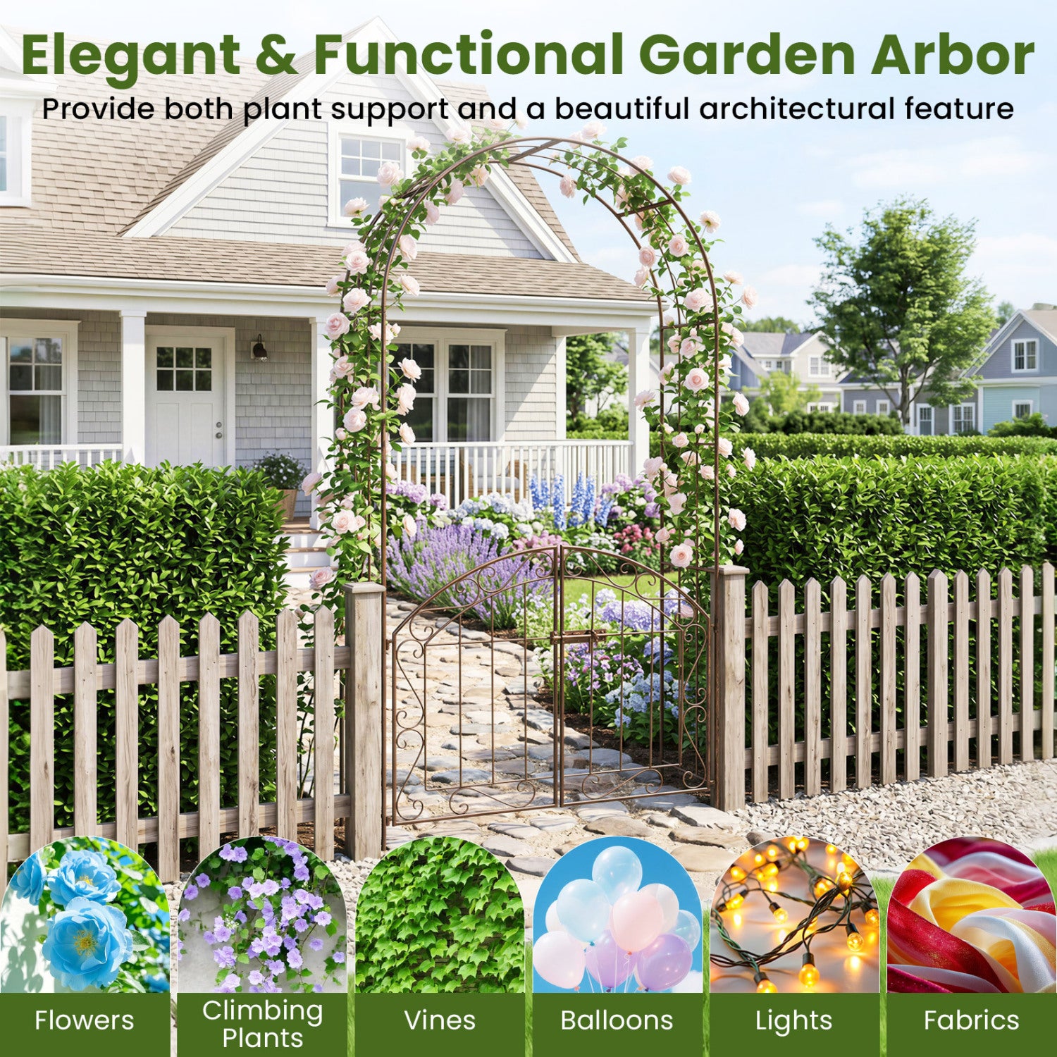 Heavy-Duty Metal Garden Arch with Gate and Safety Latch, Bronze Outdoor Decor at Gallery Canada