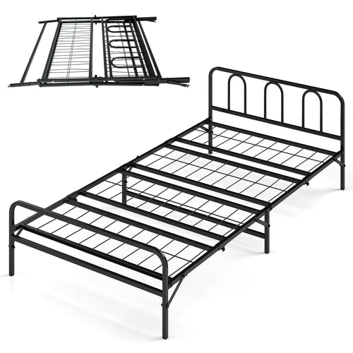Heavy Duty Metal Twin Foldable Bed Frame, Black