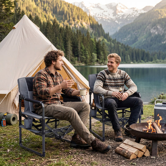 Heavy Duty Outdoor Camping Chair with Cup Holder and Bottle Opener, Black Camping Furniture Black at Gallery Canada