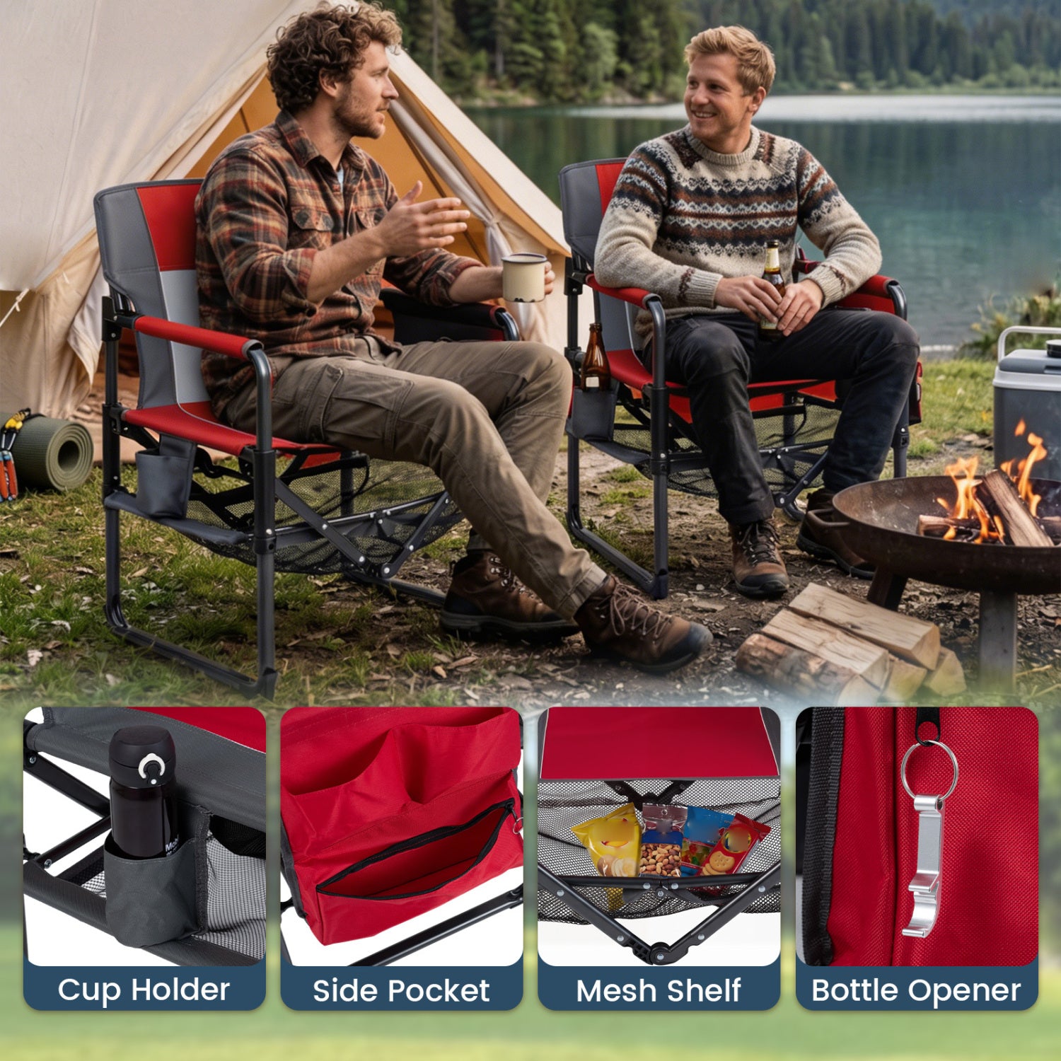 Heavy Duty Outdoor Camping Chair with Cup Holder, Red Camping Furniture at Gallery Canada