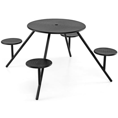 Heavy Duty Round Picnic Table for 4 with Iron Seats & Umbrella Hole, Black Picnic Tables Black at Gallery Canada