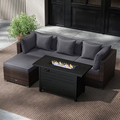 Heavy-duty Frame Rattan Sofa Set with 60000 BTU Firepit Table, Gray Outdoor Sectionals at Gallery Canada