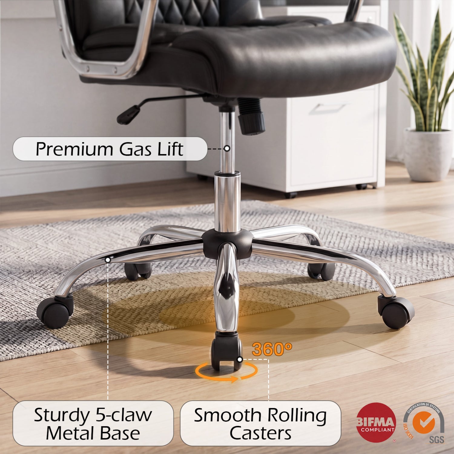 Height Adjustable Executive Chair, Computer Desk Chair, Metal Base, Black Big and Tall Chairs at Gallery Canada