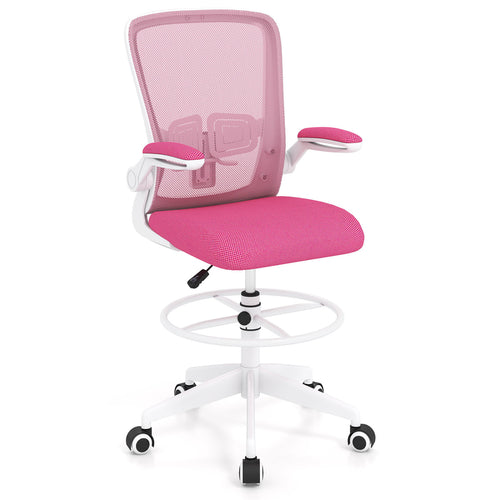 Height Adjustable Drafting Chair With Flip Up Arms, Pink