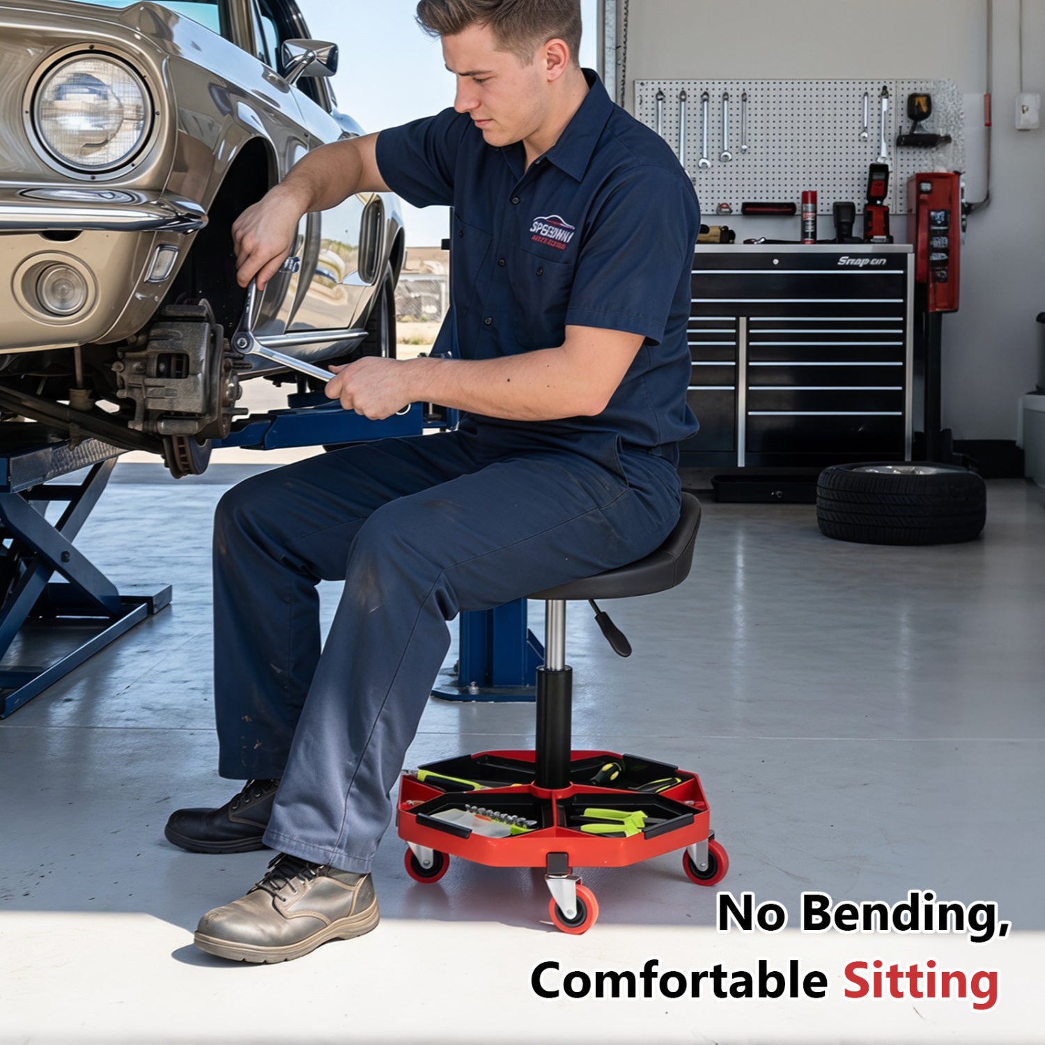 Adjustable Garage Seat, PU Leather Cushion, Red & Black Garages at Gallery Canada