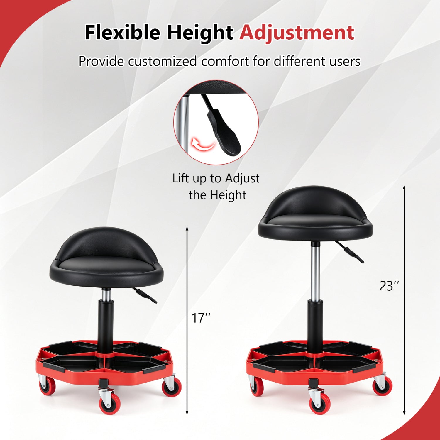 Adjustable Garage Seat, PU Leather Cushion, Red & Black Garages at Gallery Canada