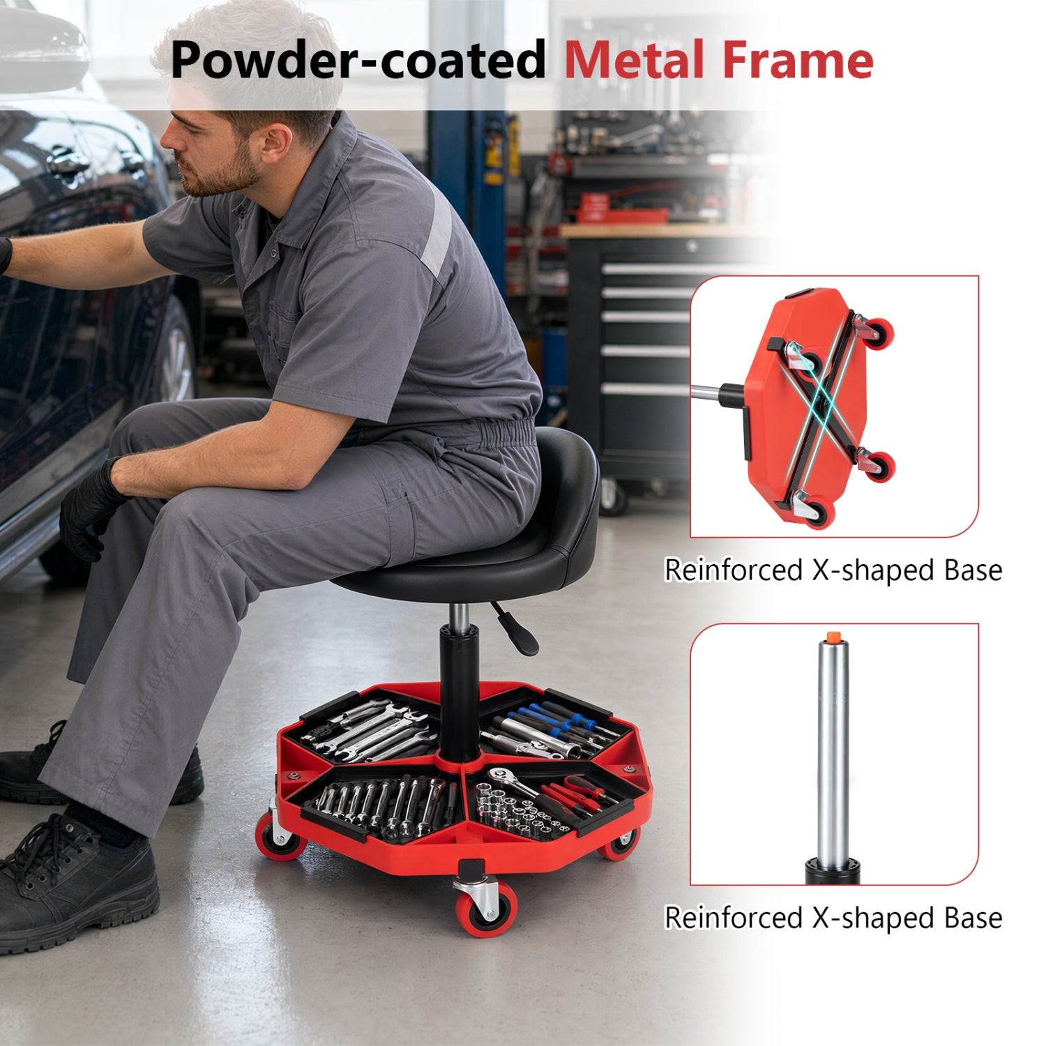 Adjustable Garage Seat, PU Leather Cushion, Red & Black Garages at Gallery Canada