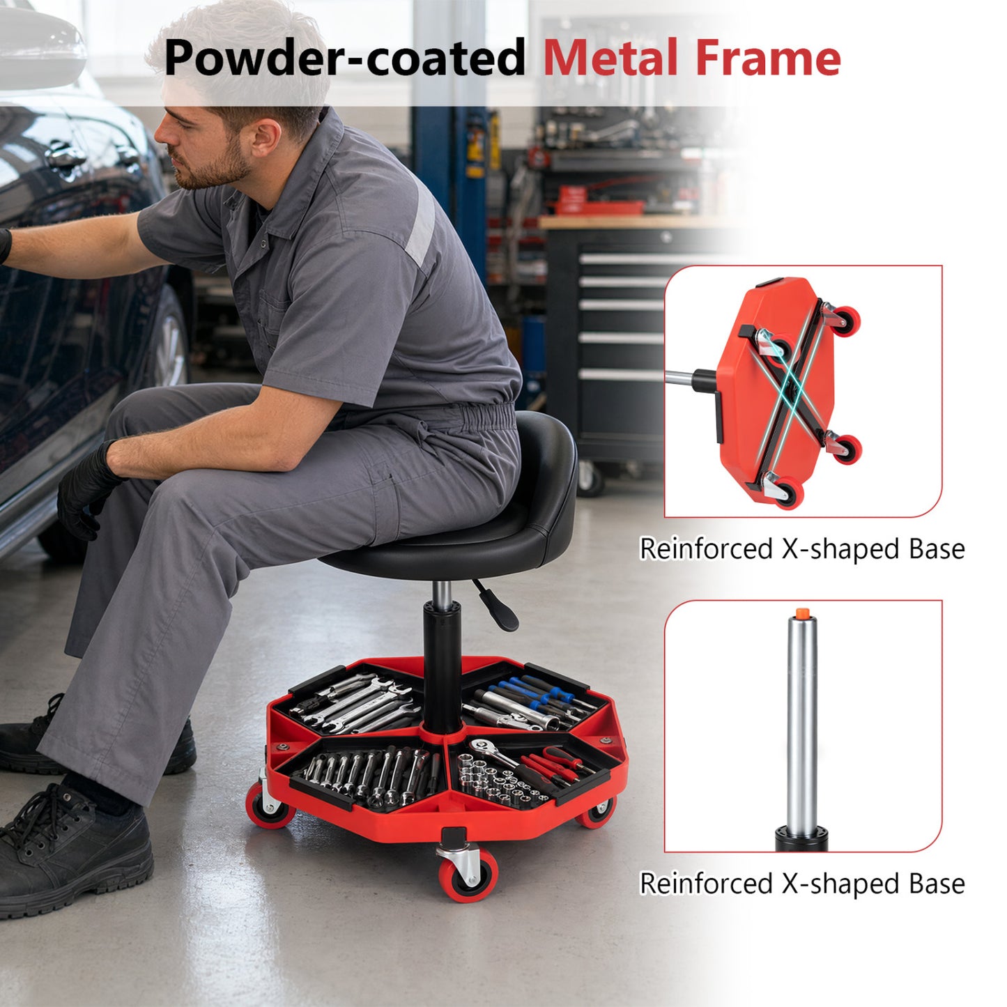 Adjustable Garage Seat, PU Leather Cushion, Red & Black Garages at Gallery Canada
