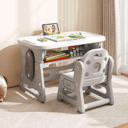Adjustable Kids Table Chair Set, Tiltable Whiteboard, Concave Shelf, Gray Kids Table & Chair Sets at Gallery Canada