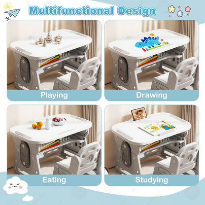 Adjustable Kids Table Chair Set, Tiltable Whiteboard, Concave Shelf, Gray Kids Table & Chair Sets at Gallery Canada