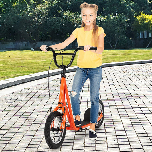 Height Adjustable Kid Kick Scooter, 12 Inch Air Filled Wheel, Orange Scooters Orange at Gallery Canada
