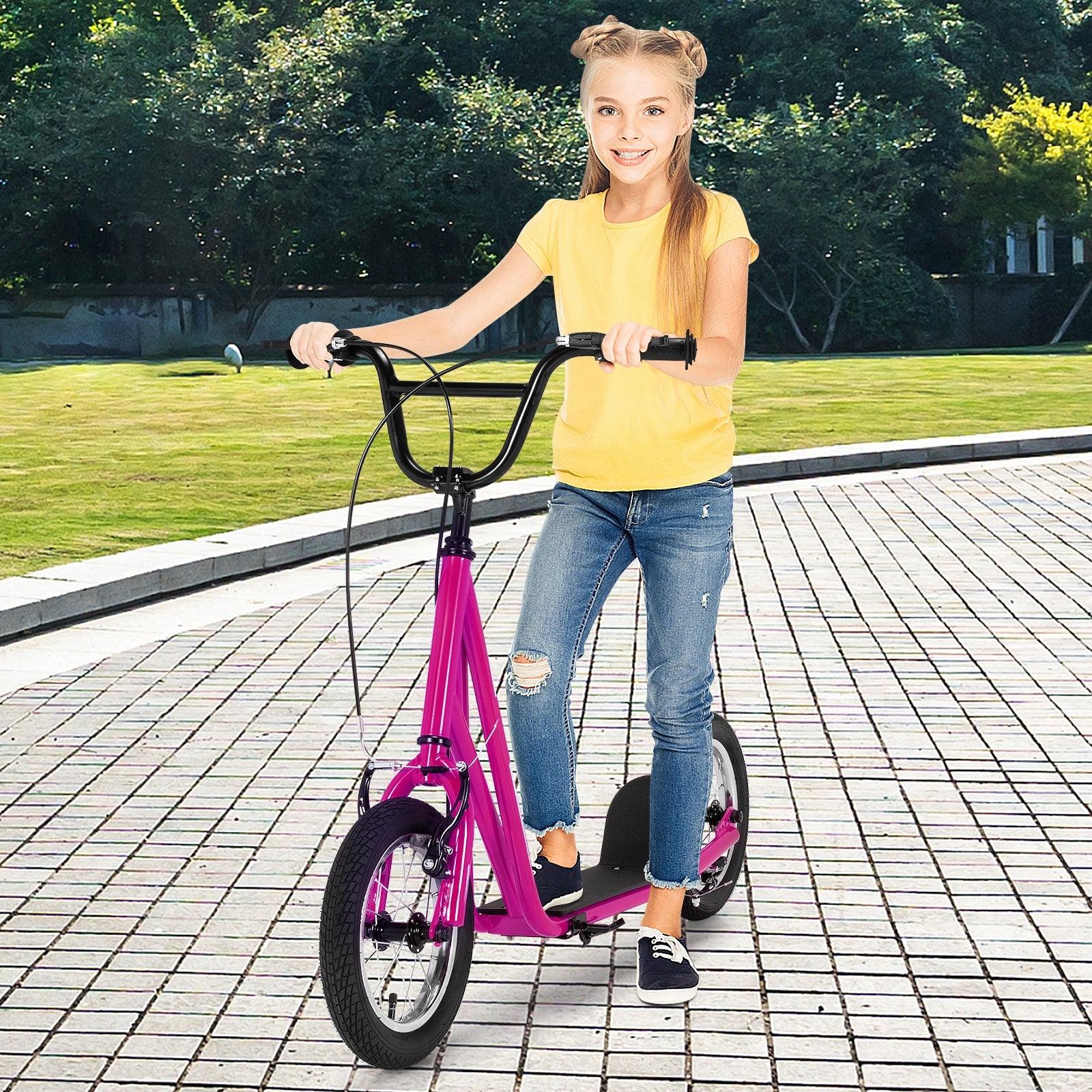 Height Adjustable Kids Scooter, 12 Inch Air Filled Wheel, Pink Scooters at Gallery Canada