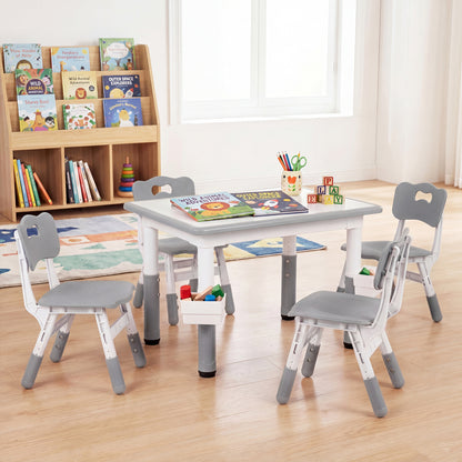 Kids Adjustable Table & 4 Chairs Set, with Storage Baskets, Gray Kids Table & Chair Sets at Gallery Canada