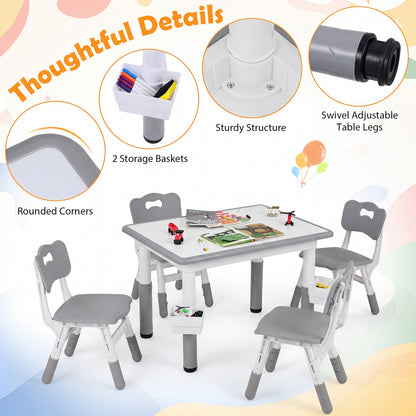 Kids Adjustable Table & 4 Chairs Set, with Storage Baskets, Gray Kids Table & Chair Sets at Gallery Canada