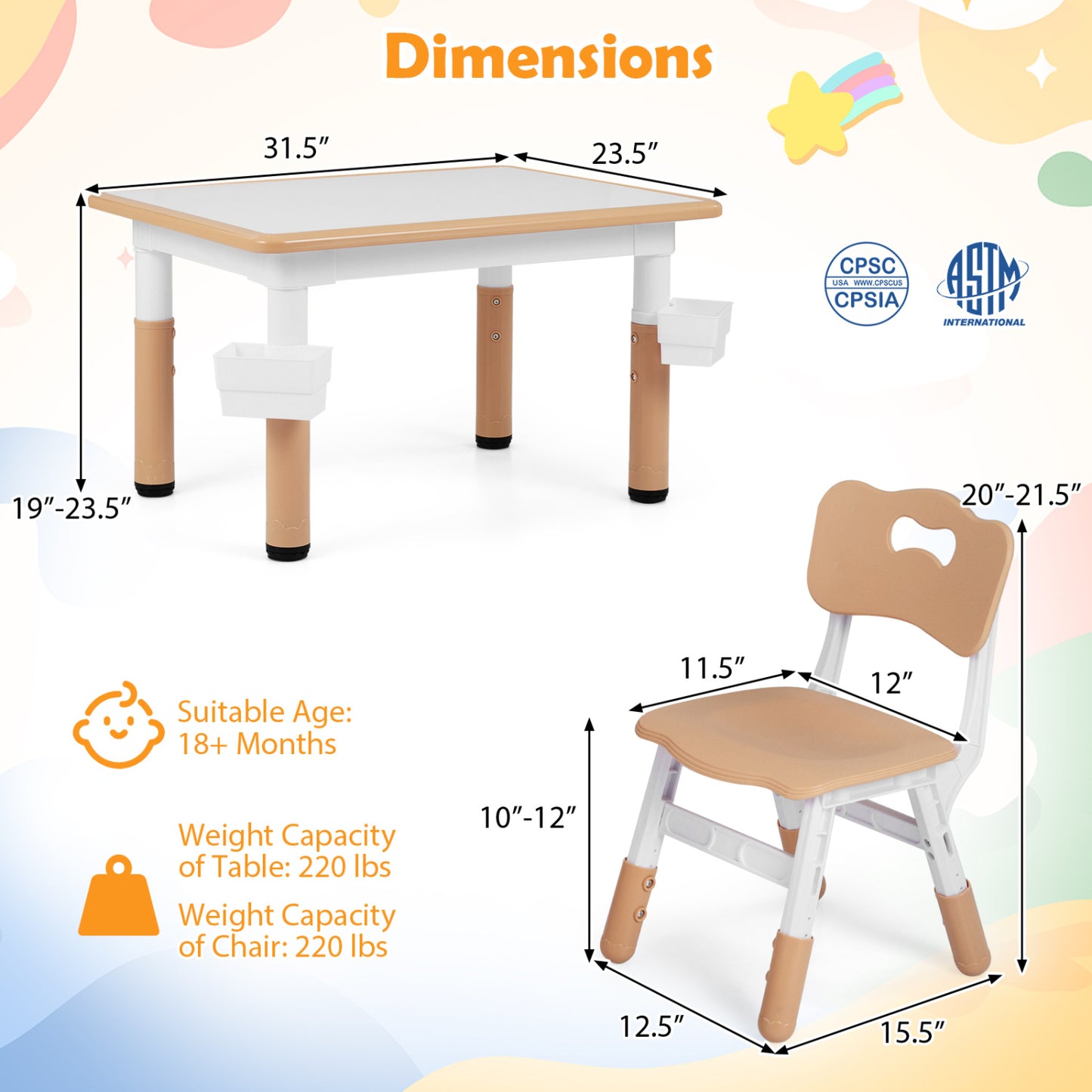 Height Adjustable Kids Table & 4 Chairs Set Kids Table & Chair Sets at Gallery Canada