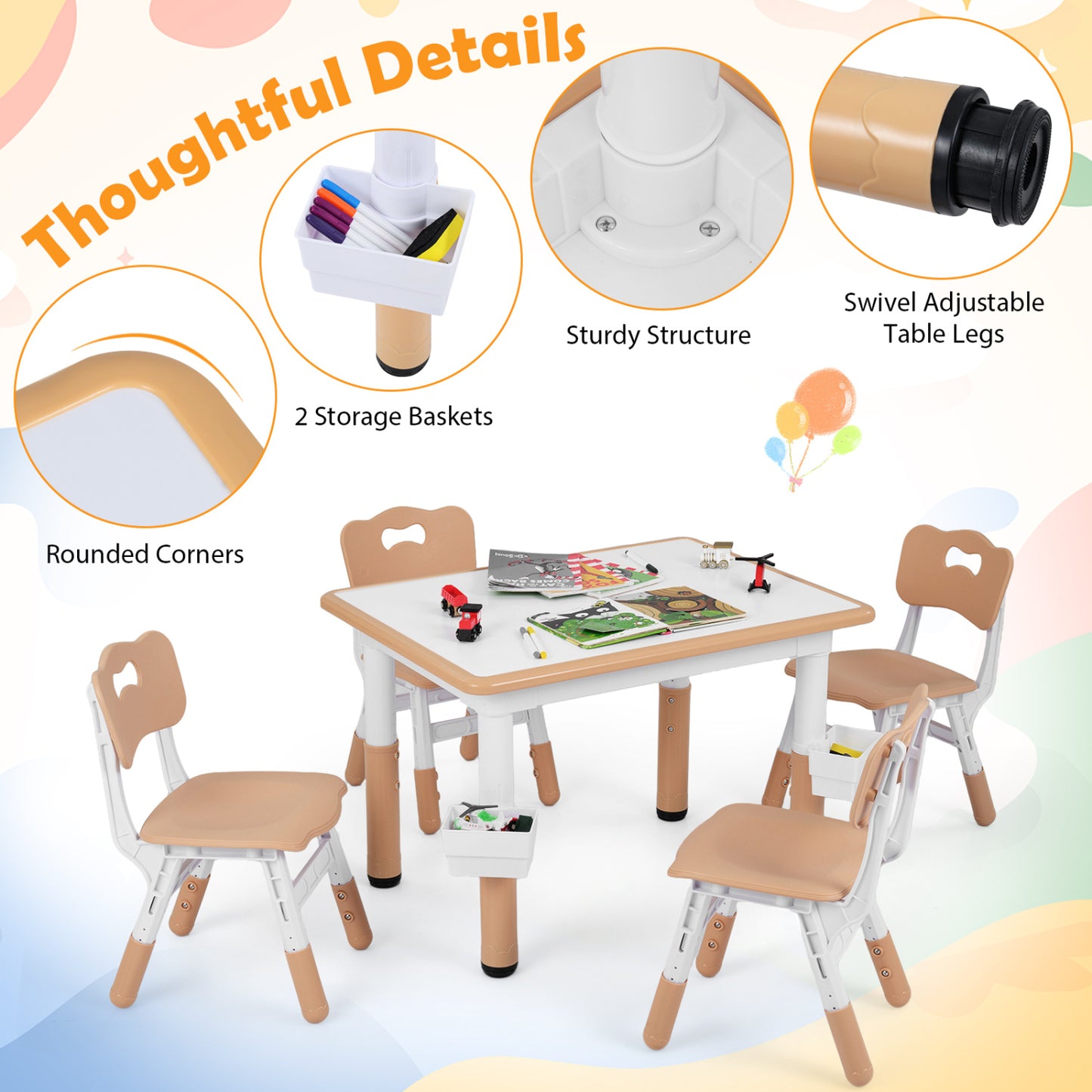Height Adjustable Kids Table & 4 Chairs Set Kids Table & Chair Sets at Gallery Canada