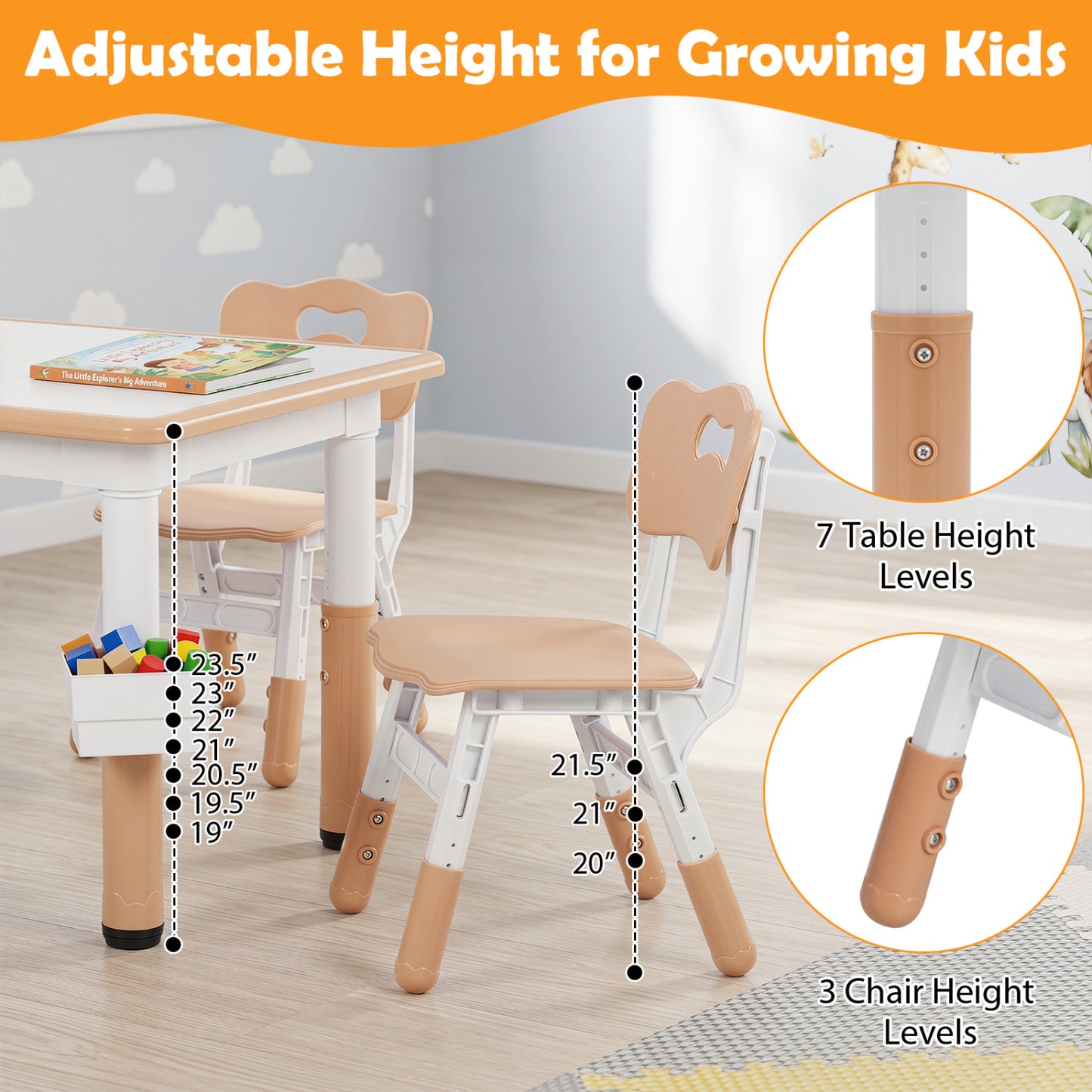 Height Adjustable Kids Table & 4 Chairs Set Kids Table & Chair Sets at Gallery Canada