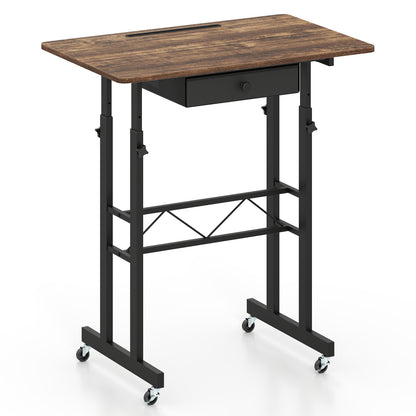 Height Adjustable Laptop Desk With Drawer, Rustic Brown Standing Desks at Gallery Canada