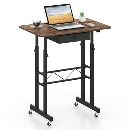 Height Adjustable Laptop Desk With Drawer, Rustic Brown Standing Desks at Gallery Canada