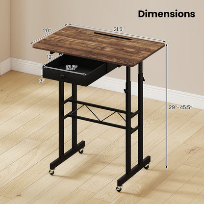 Height Adjustable Laptop Desk With Drawer, Rustic Brown Standing Desks at Gallery Canada