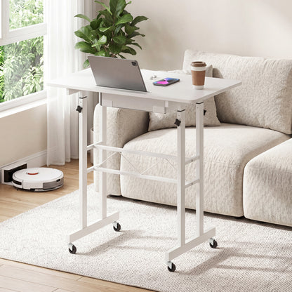 Adjustable Laptop Desk with Drawer and Wheels, White Standing Desks at Gallery Canada