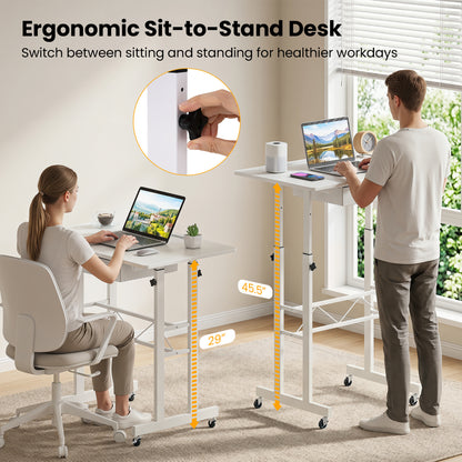 Adjustable Laptop Desk with Drawer and Wheels, White Standing Desks at Gallery Canada