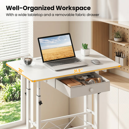 Adjustable Laptop Desk with Drawer and Wheels, White Standing Desks at Gallery Canada