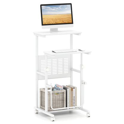 Height Adjustable Mobile Computer Stand-Up Desk, White Computer Desks at Gallery Canada