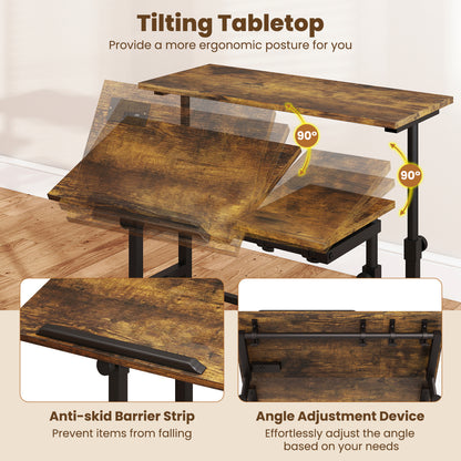 Adjustable Mobile Standing Desk with Power Outlets, Rustic Brown Office Desks at Gallery Canada