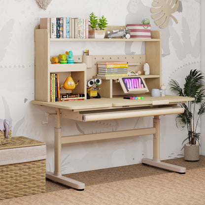 Height Adjustable Writing Table with Tilt Desktop and Retractable Book Stand-YM, Yellow Kids Table & Chair Sets at Gallery Canada