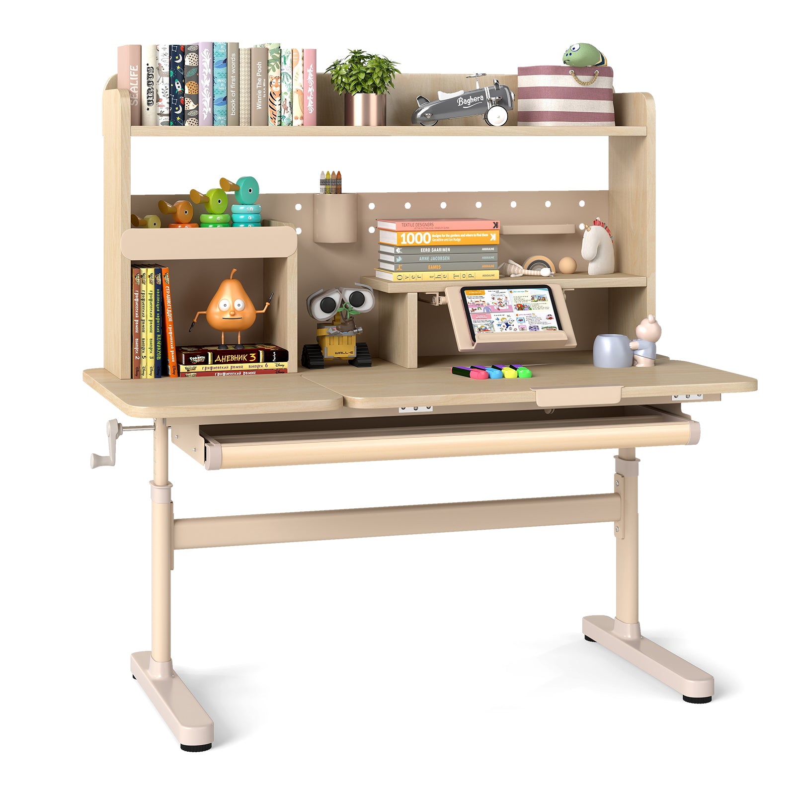 Height Adjustable Writing Table with Tilt Desktop and Retractable Book Stand-YM, Yellow Kids Table & Chair Sets at Gallery Canada