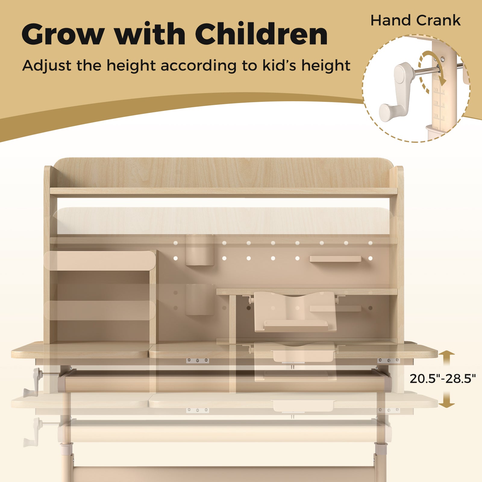 Height Adjustable Writing Table with Tilt Desktop and Retractable Book Stand-YM, Yellow Kids Table & Chair Sets at Gallery Canada