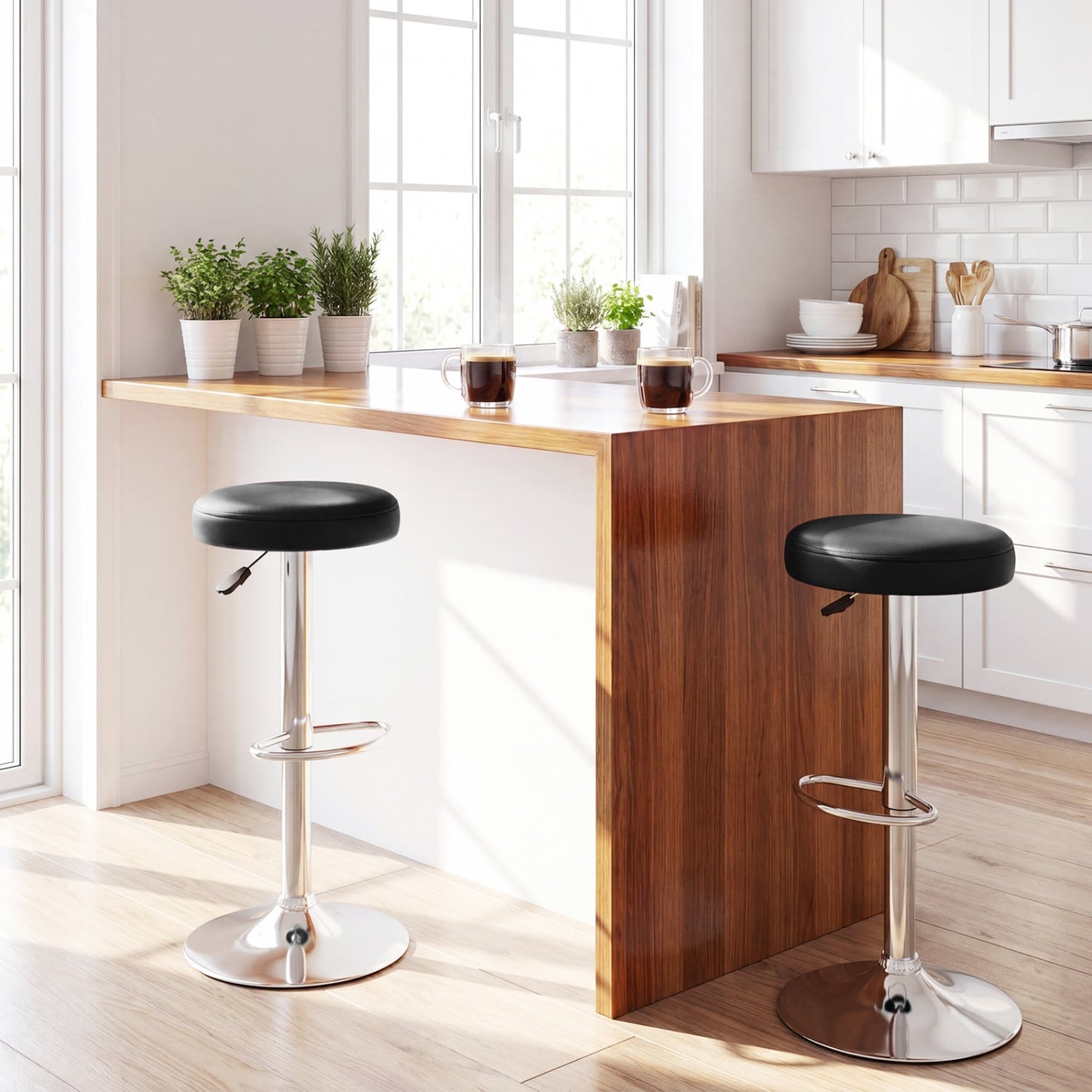 Height-Adjustable Bar Stool, 360° Swivel, Black