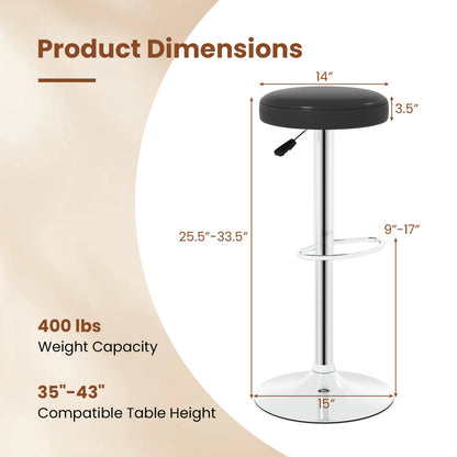 Height-Adjustable Bar Stool, 360° Swivel, Black
