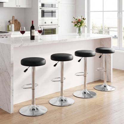 Height-Adjustable Bar Stool, 360° Swivel, Black