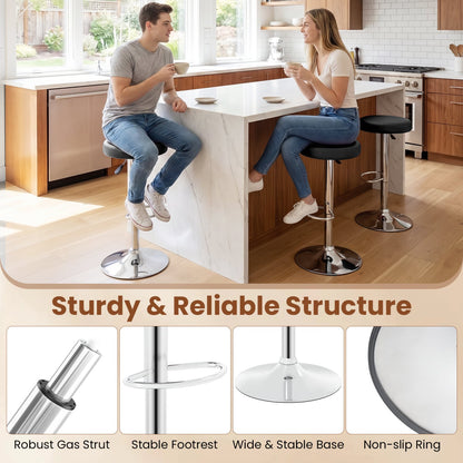 Height-Adjustable Bar Stool, 360° Swivel, Black