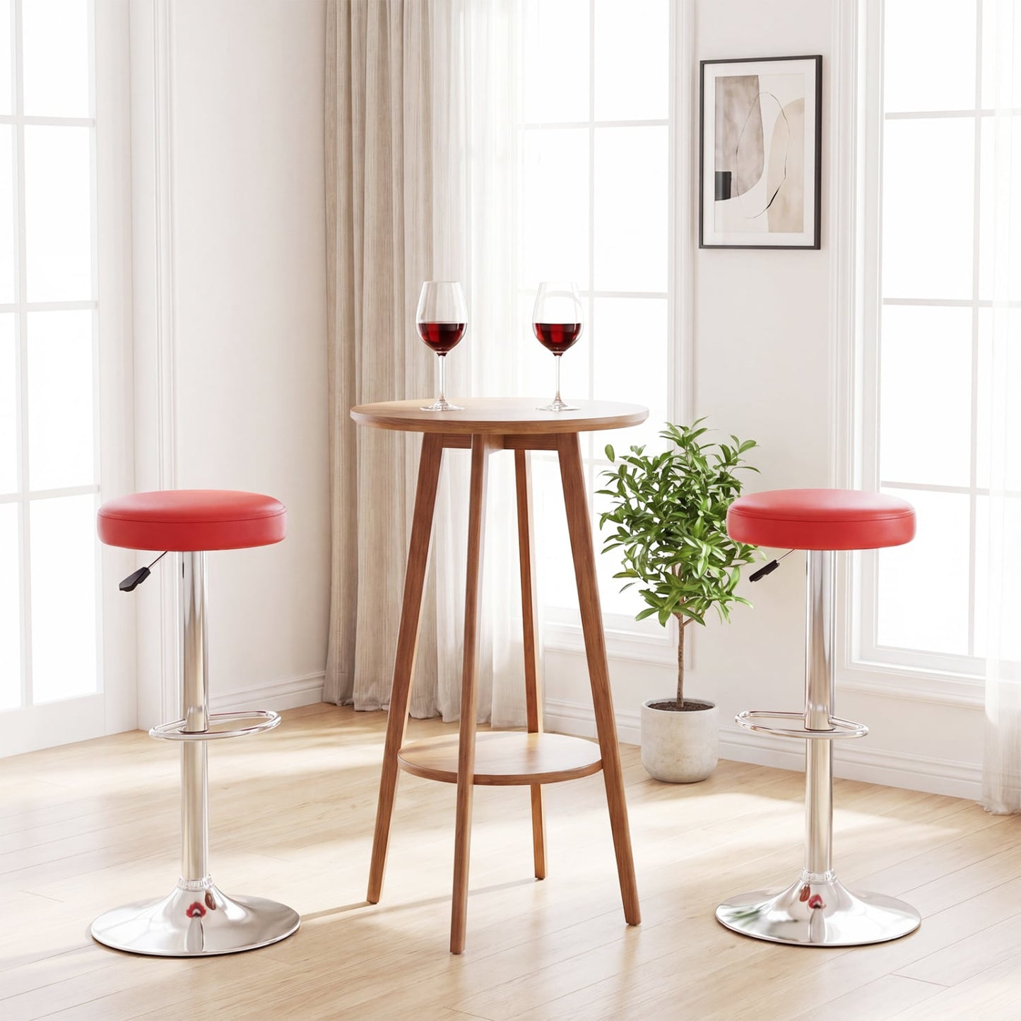 Height-Adjustable Bar Stool, Swivel, Red