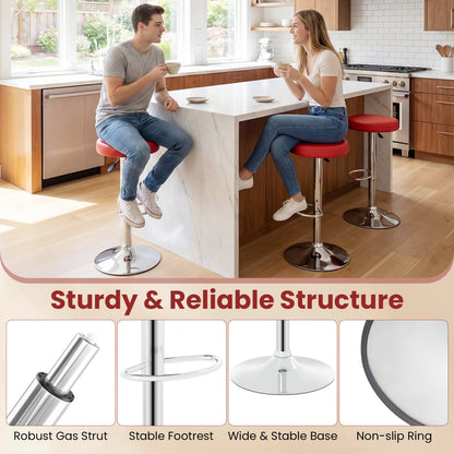 Height-Adjustable Bar Stool, Swivel, Red