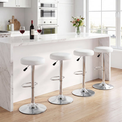 Height-Adjustable Bar Stool, 360° Swivel, White