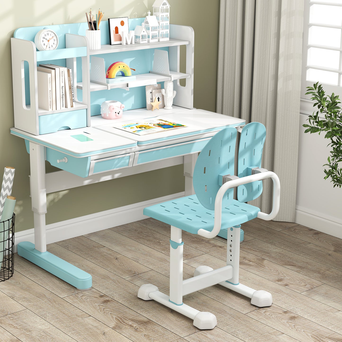 Height Adjustable Kids Study Chair, Double Back Support, Breathable Seat, Blue Kids Chairs & Seating at Gallery Canada