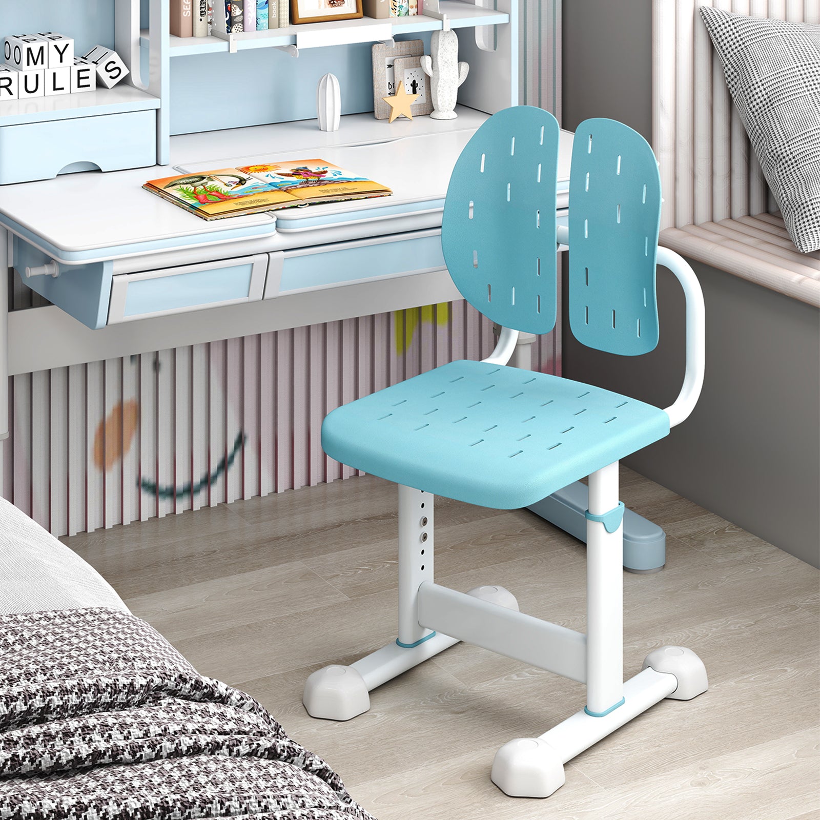 Height Adjustable Kids Study Chair, Double Back Support, Breathable Seat, Blue Kids Chairs & Seating at Gallery Canada