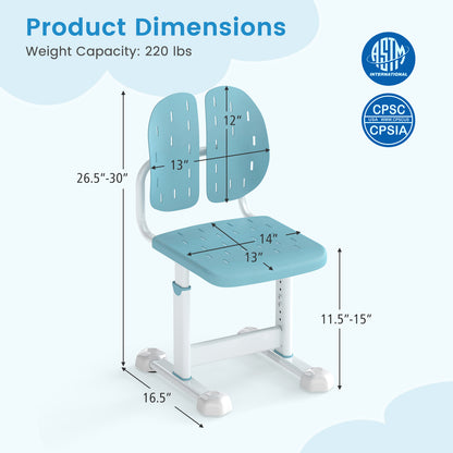 Height Adjustable Kids Study Chair, Double Back Support, Breathable Seat, Blue Kids Chairs & Seating at Gallery Canada