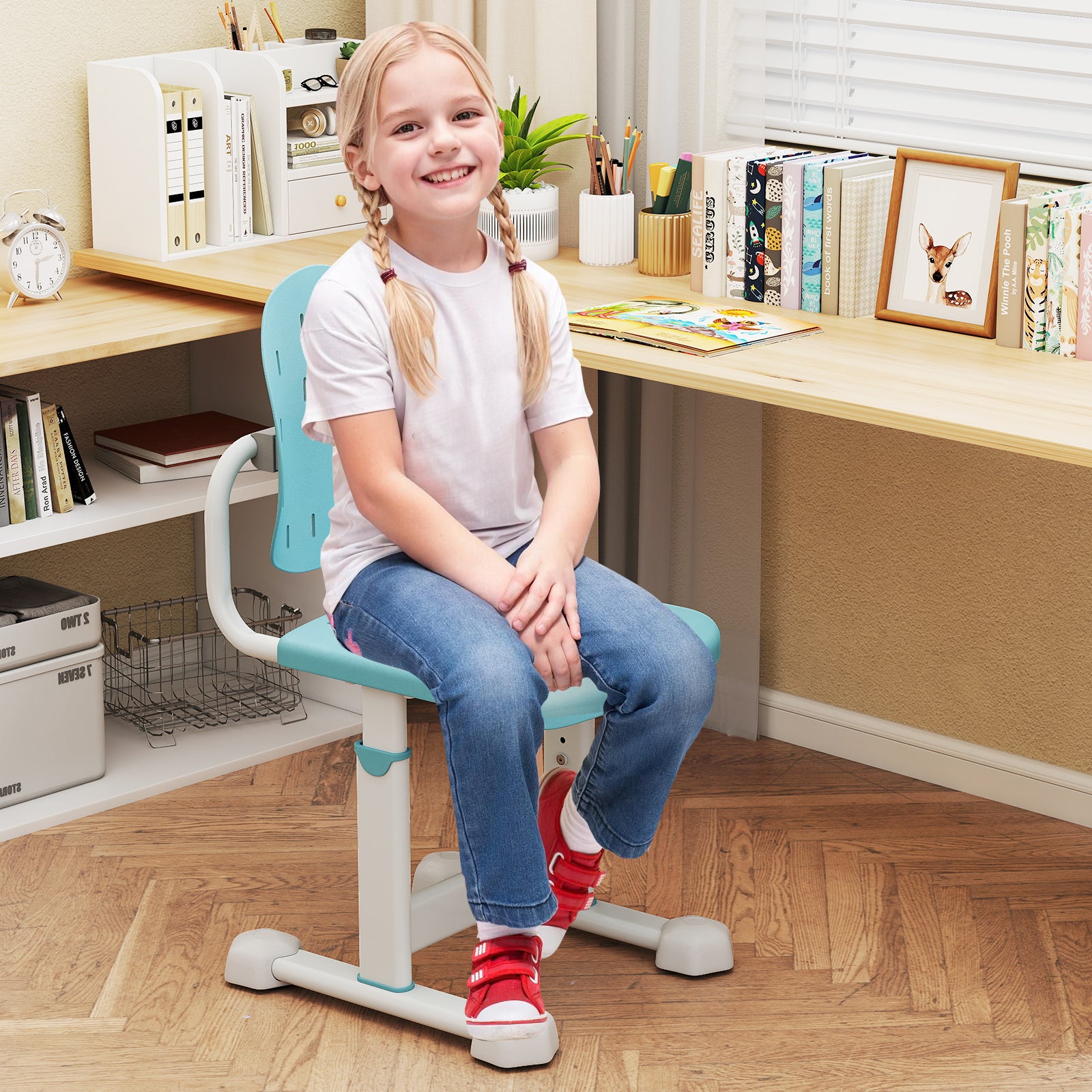 Height Adjustable Kids Study Chair, Double Back Support, Breathable Seat, Blue Kids Chairs & Seating at Gallery Canada